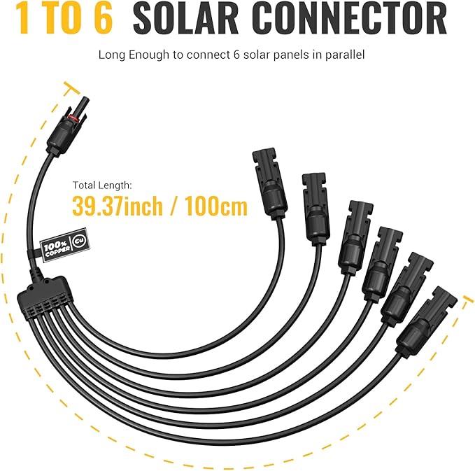 BougeRV Solar Y Connectors Solar Panel Parallel Connectors Extra Long 1 to 6 Solar Branch PV