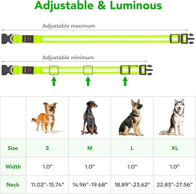 Vizpet LED Dog Collar, Light Up Dog Collar Adjustable USB Rechargeable Super Bright Safety Light