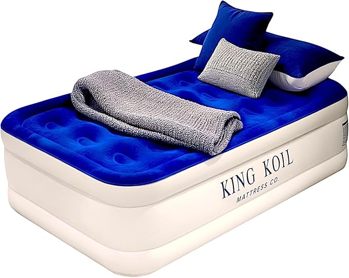 King Koil Luxury Twin Air Mattress with Built-in Pillow Top & Integrated High-Speed Patented Pump