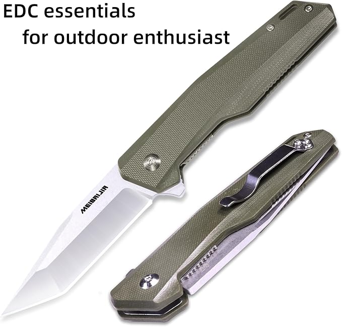 Pocket Knife D2 Blade Folding Knife with G10 Handle, Smooth Flipping Action EDC Knife with Ball