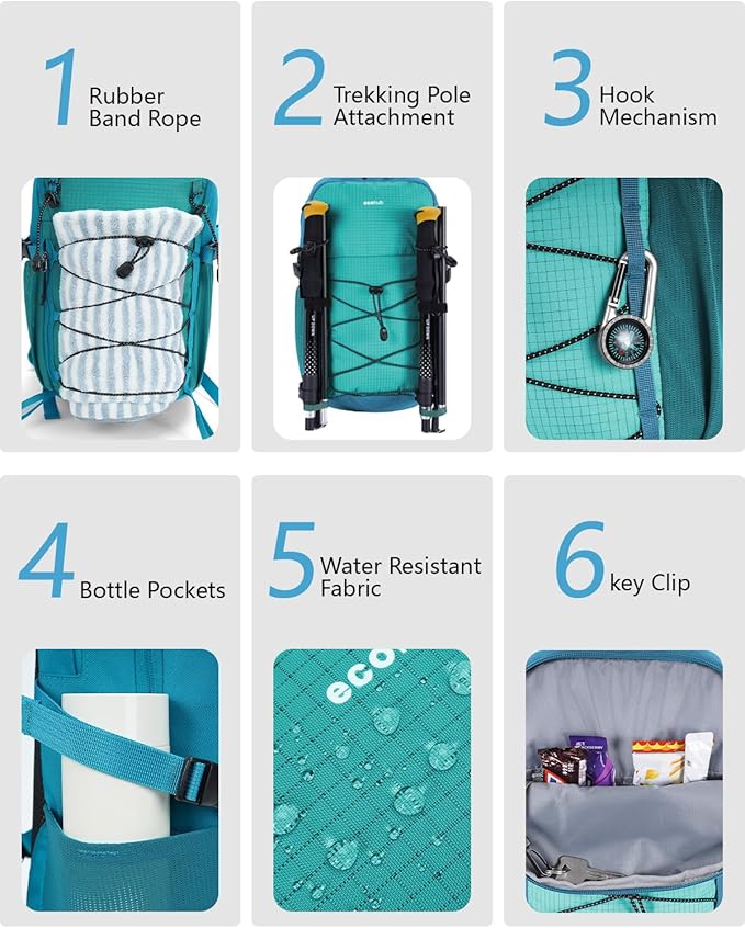 ECOHUB Small Hiking Backpack for Men Women, 20L Lightweight Travel Backpacks Water Resistant