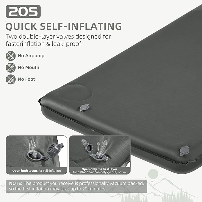 Memory Sleeping Pad, 3.1" Ultra-Thick Foam Sleeping Mats for Camping, Easy Inflate&Deflate,9.5