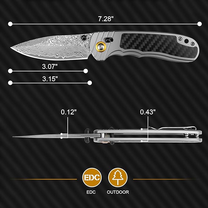 Damascus Pocket Knife for Men Women, 3.15" Damascus Steel Blade Pocket Knives & Folding Knives with