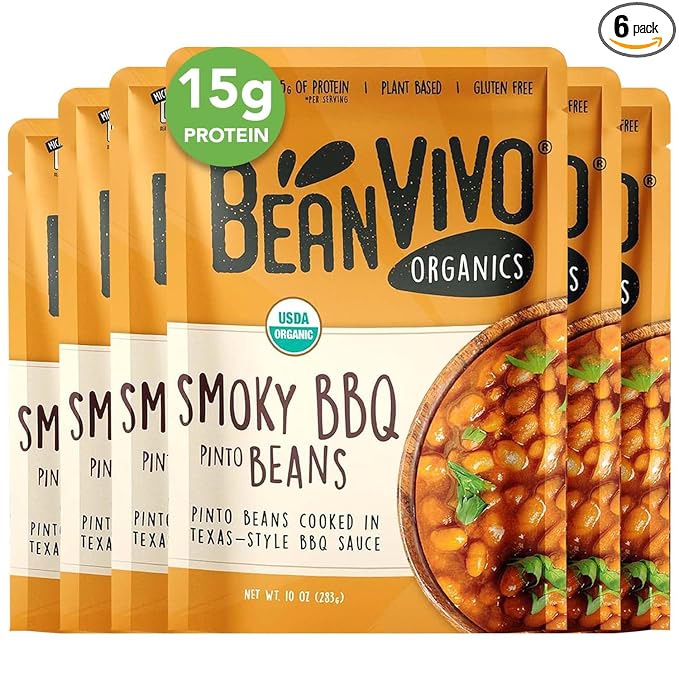 BeanVIVO (Pack of 6) Organics 15g Plant based Protein BBQ Pinto Beans - Good Source of Fiber