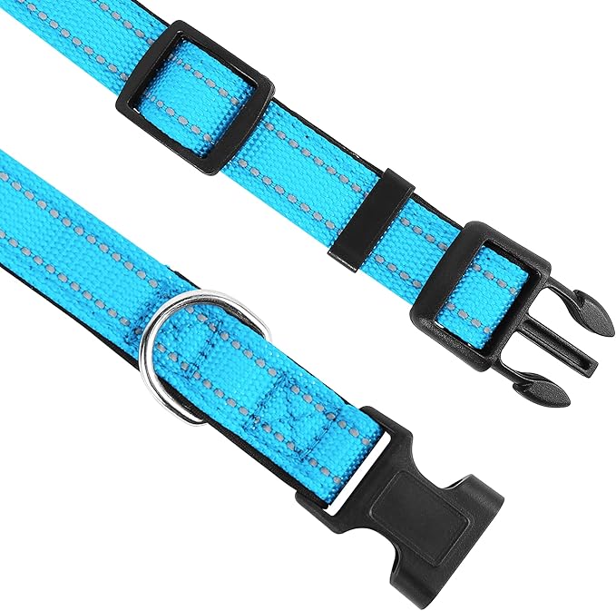 Reflective Dog Collar, Adjustable Soft Neoprene Padded Nylon Pet Collars with Buckle for Large