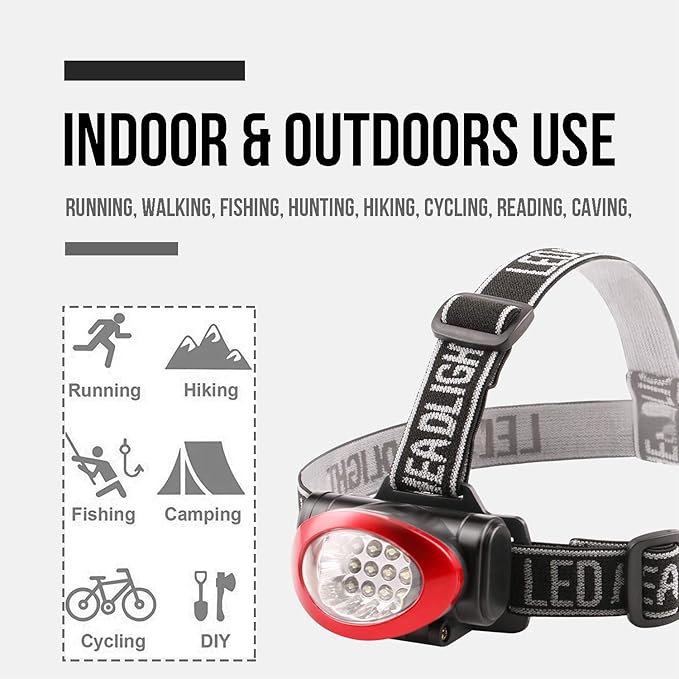 Lichamp Headlamp, 10 Pack 12 LED 3 Mode Portable Head Lamp Flashlight, Outdoor Lightweight Durable