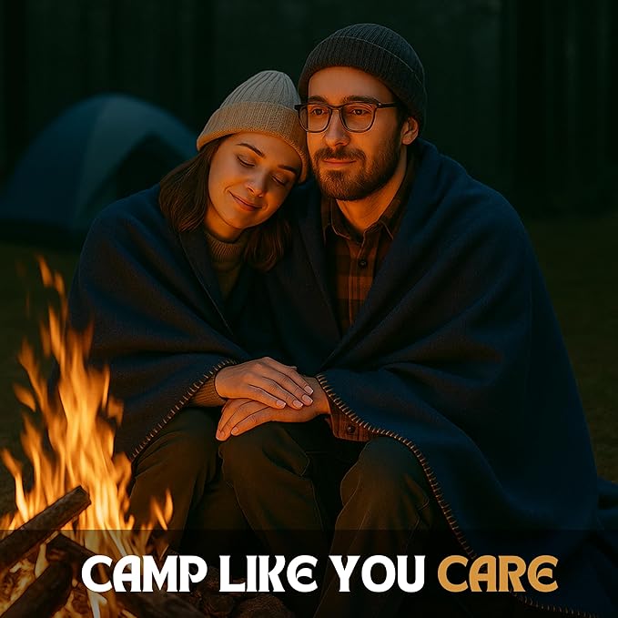 Wool Camping Blanket – 70% Wool Heavy-Duty Military Style Throw, Warm & Washable, Fire Retardant