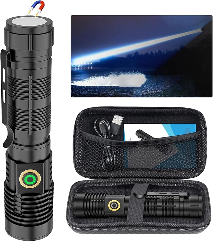 Rechargeable Flashlight High Lumens, High Lumens Super Bright Magnetic Flash Light, Long-Range