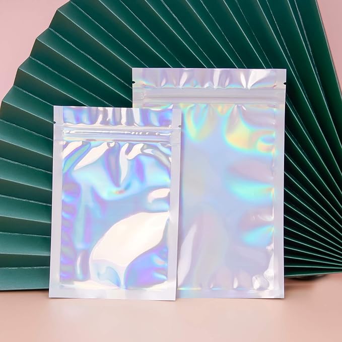 100 Pieces Resealable Smell Proof Bags - Foil Pouch Bags， Flat Clear Food Storage Plastic Packaging