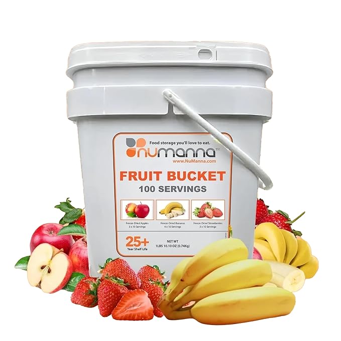 Numanna Freeze-Dried Fruits Bucket ??100 Servings, 2 lbs | Apples, Bananas & Strawberries | Healthy