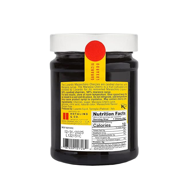 Luxardo Gourmet Cocktail Maraschino Cherries | for Old Fashioned, Manhattan and Desserts | Packed