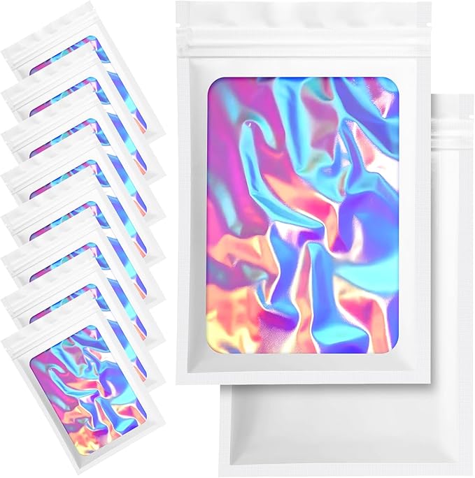100 Pack Holographic Packaging Resealable Bags for Small Business -5.5 x 7.8 Inch Pouch Bags for