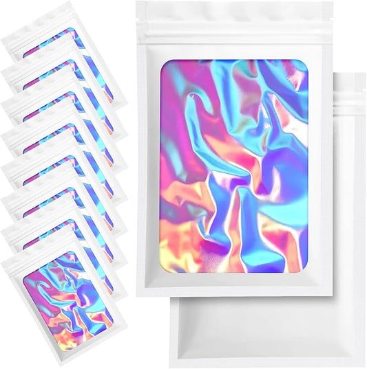 100 Pack Holographic Packaging Resealable Bags for Small Business -3.5 x 4.7 Inch Pouch Bags for