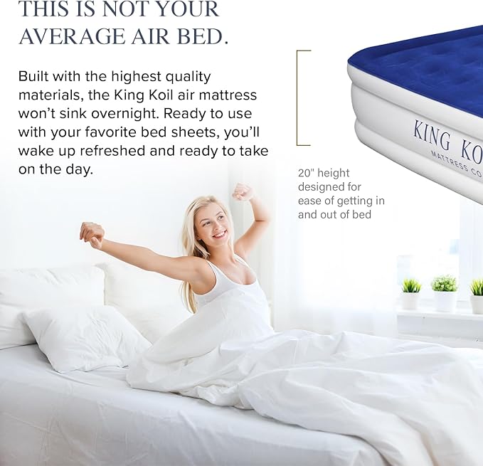 King Koil Premium California King Size Air Mattress with Built-in Pillow & Patented High-Speed