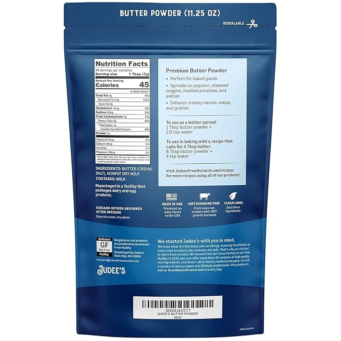 Judee's Gluten Free Butter Powder - Versatile Cooking & Baking Butter Powder - Gluten-Free &