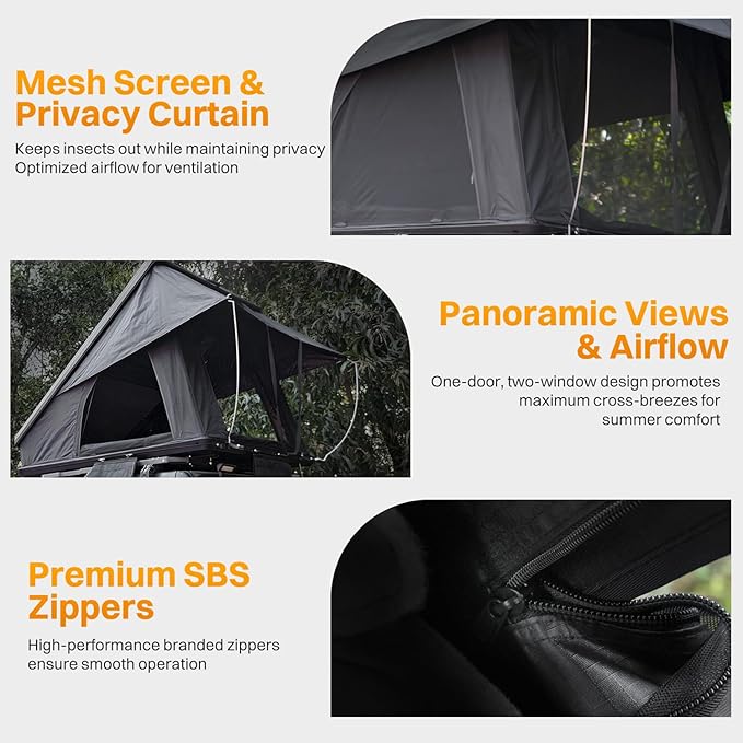 Hardshell Rooftop Tent, Car Roof Tent for Camping, Jeep, SUV, Van, with Aluminum Alloy Shell, 300D