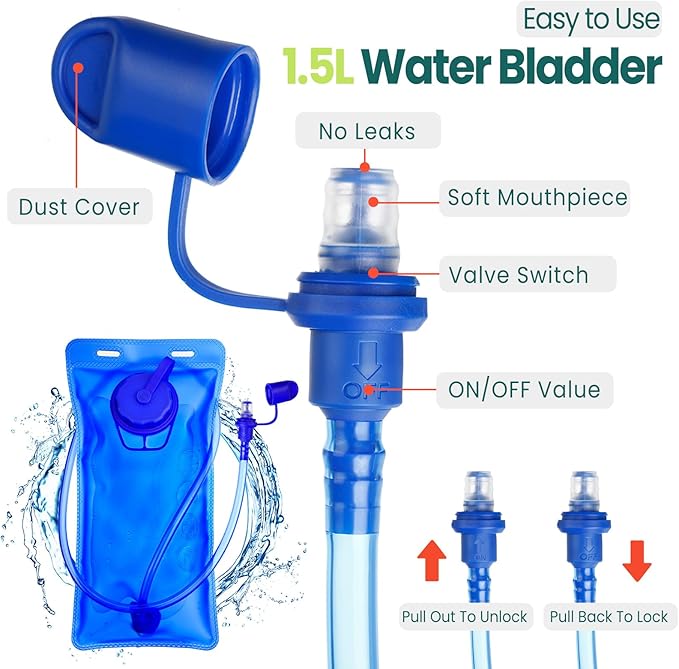 2 Pcs Kids Hydration Backpack with 1.5l Water Bladder Lightweight Kids Hiking Backpack Water