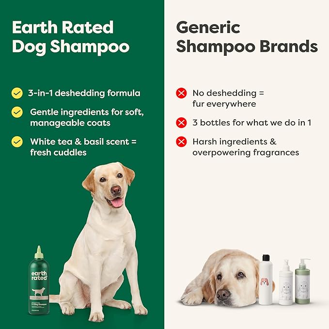 Earth Rated 3-in-1 Deshedding Dog Shampoo and Conditioner, Deodorizing Oatmeal Shampoos for Dogs