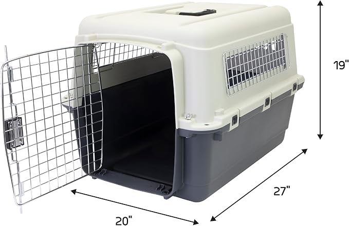 SportPet Designs Plastic Kennels Rolling Plastic Wire Door Travel Dog Crate - Medium, Gray