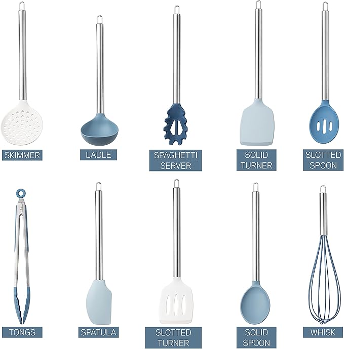 COOK WITH COLOR Silicone Cooking Utensils, Kitchen Utensil Set, Easy to Clean Silicone Kitchen