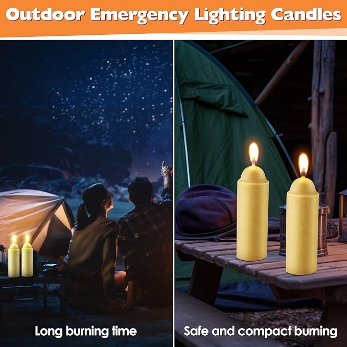 15 Pcs 15H Natural Beeswax Candles for Candle Lanterns, Emergency Candle for Outdoor Survival