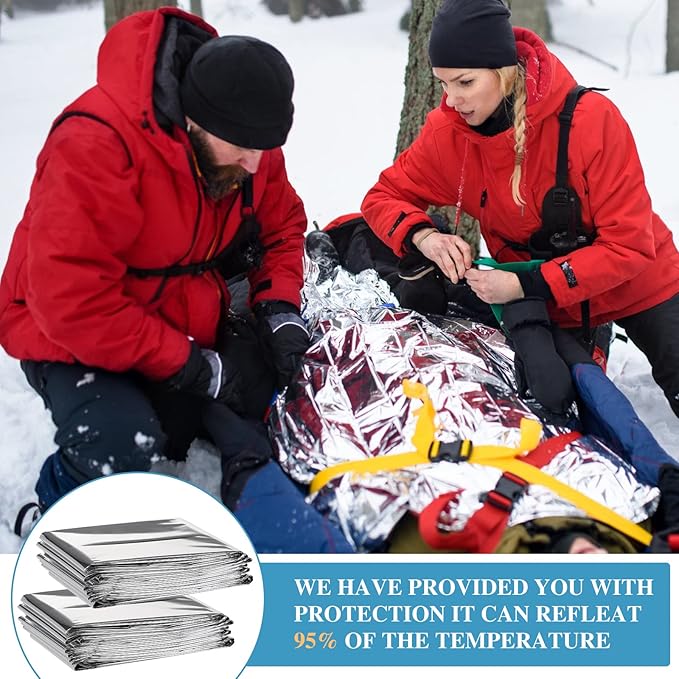 Macarrie 100 Pack Emergency Thermal Blankets Silver Foil Survival Blanket Kit for Outdoors