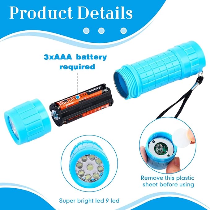 Riakrum 60 Pack 9 LED Flashlight Bulk Small Plastic Handheld Flashlights with Lanyard for Home
