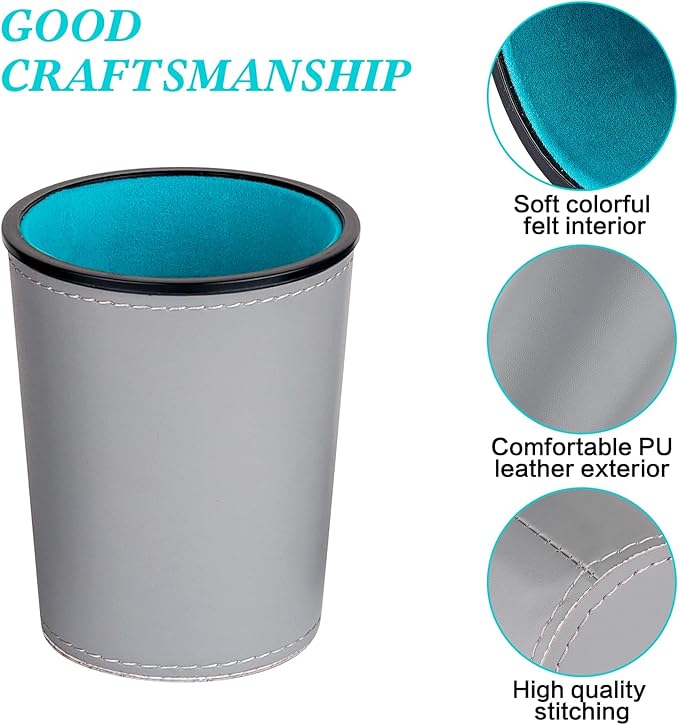 Felt-Lined PU Leather Dice Cup Set, 6 Quiet Dice Shaker Cups with 36 Dices for Bar Party Yahtzee