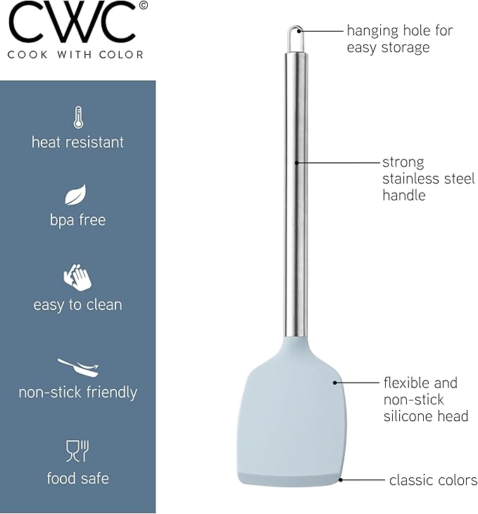 COOK WITH COLOR Silicone Cooking Utensils, Kitchen Utensil Set, Easy to Clean Silicone Kitchen