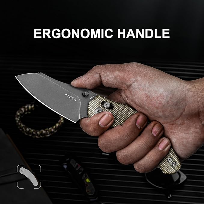 Kizer Bulldog Pocket Knife, 3 In Nitro V Blade Folding Knife Micarta Handle Camping Hunting Knife