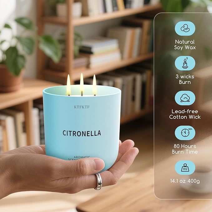 Citronella Candles Indoor Outdoor, 14.2oz Large Scented Candle for Home, Long Lasting Aromatherapy