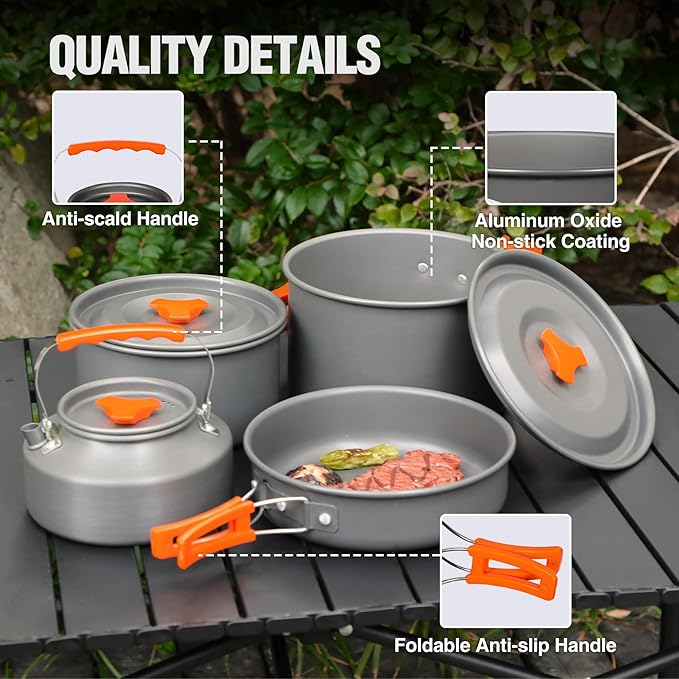 REDCAMP 6/10/11/12/14/15/19 PCS Camping Cookware Mess Kit Camping Gear Campfire Utensils