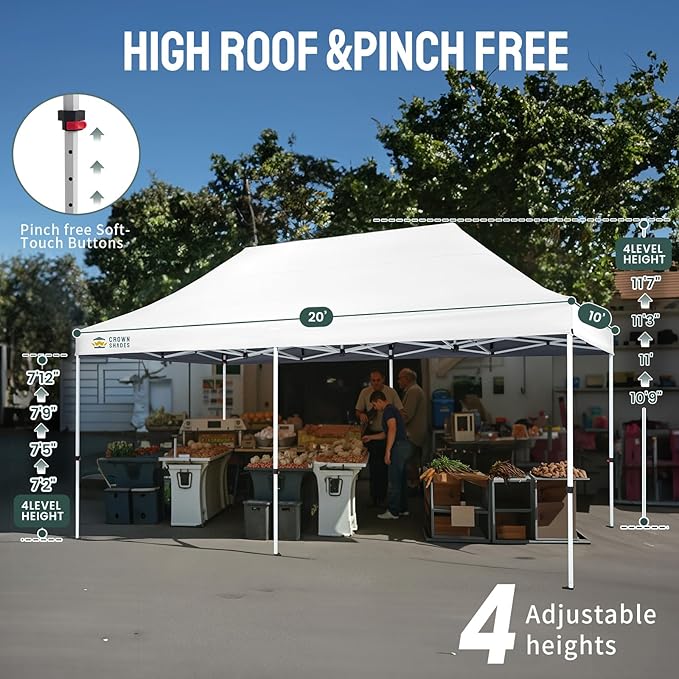 CROWN SHADES 10x20 Pop Up Canopy Tent - Commercial Canopy Tent with 400D Strength Oxford Fabric