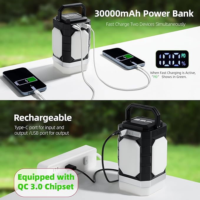 Sinvitron Camping Lantern Rechargeable??0,000mAh Portable Camping Lights, QC3.0 Fast Charging,1000