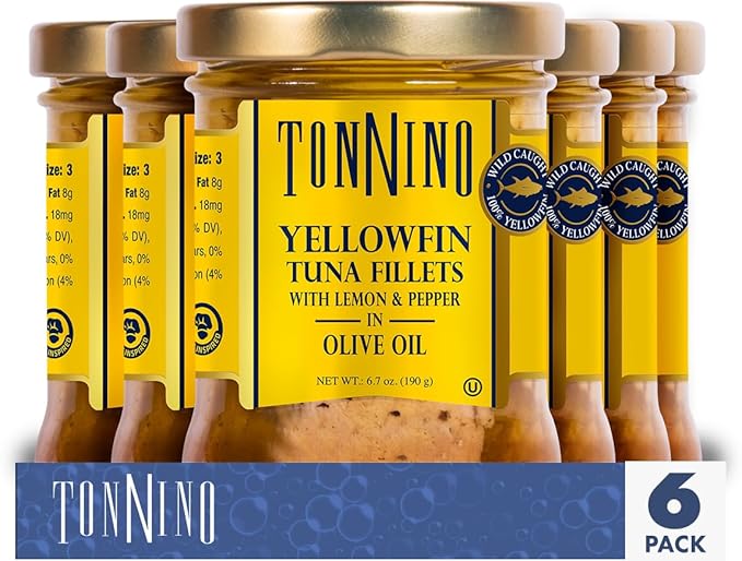 Tonnino Yellowfin Tuna Fish ??Lemon Pepper in Olive Oil ??Pack of 6 ??Alternative to Salmon