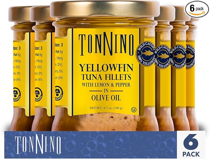Tonnino Yellowfin Tuna Fish ??Lemon Pepper in Olive Oil ??Pack of 6 ??Alternative to Salmon