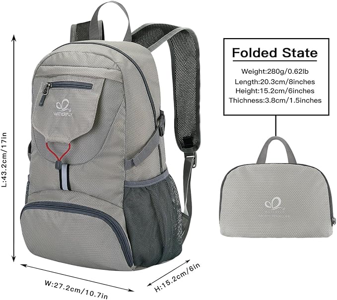 WATERFLY Small Lightweight Packable Backpack: 20l Ultra Light Foldable Travel Hiking Camping