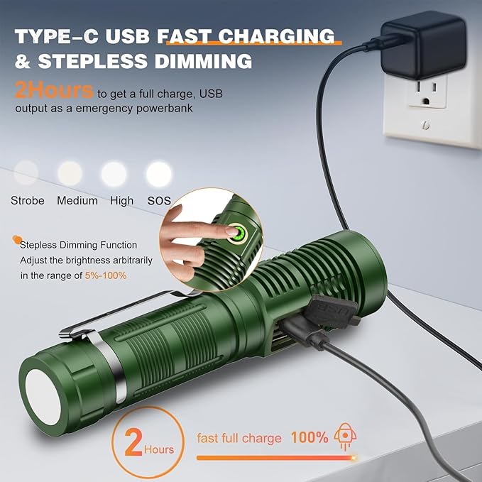 Small Tactical Flashlights High Lumens - 1500 Meters Long Beam Super Bright LED Magnetic Flashlight