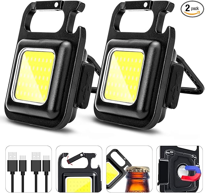 MAKDAK COB Rechargeable Keychain Flashlight 2Pack, High Lumen Super Bright LED Work Light with