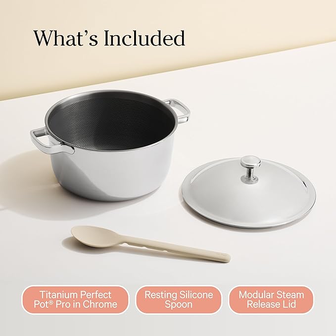 Our Place Titanium Perfect Pot Pro - 6.75 Qt No-Coating Nonstick Stock Pot | Tri-Ply Titanium &