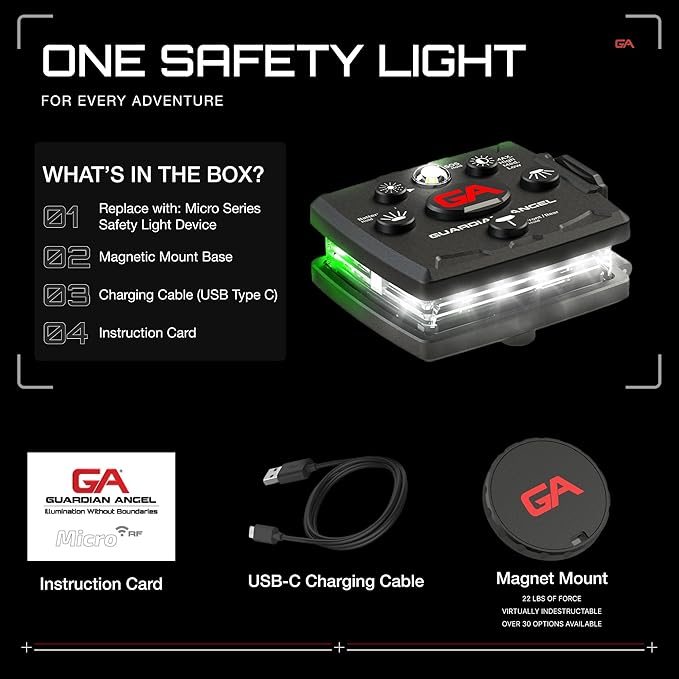 Guardian Angel Micro Series Safety Lights, (All White Front & Green Rear) | Rechargeable, Magnetic