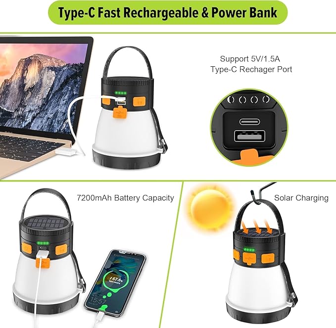 2 Pack LED Camping Lantern, 1500 Lumens Camping Lantern Rechargeable with Solar Panel Charging