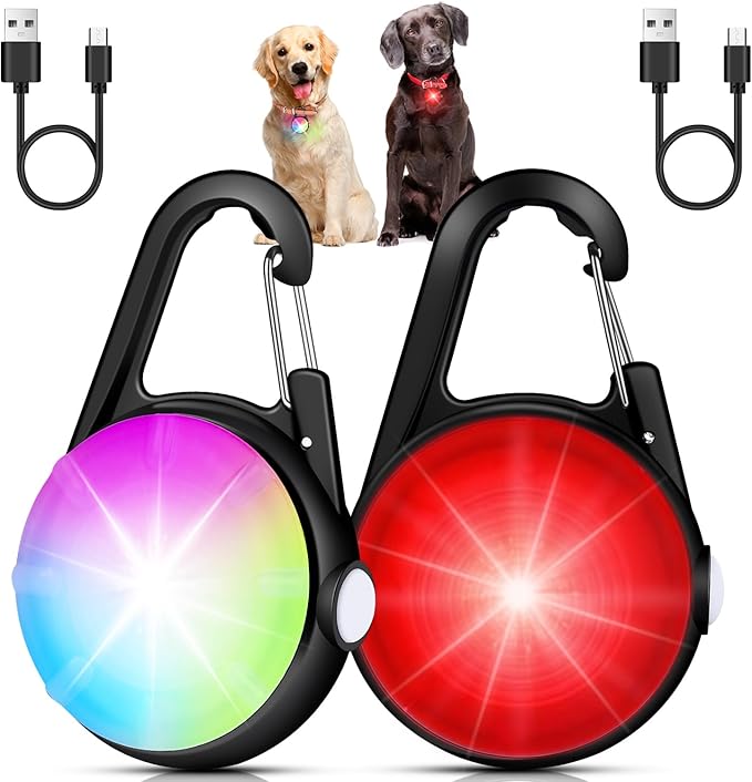 2 Pack Dog Collar Light, Rechargeable Dog Lights for Night Walking Clip On, 4 Modes Waterproof LED