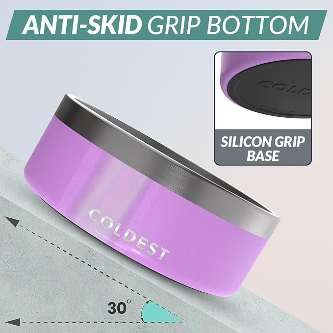 Coldest Dog Bowl - Anti Rust Metal, Non Slip, 3 Layers Insulated Stainless Steel Dog Bowls - Spill