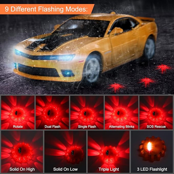 Tallew 12 Pack LED Road Emergency Roadside Lights Flashing Safety Warning Kit Beacon Magnet Hook