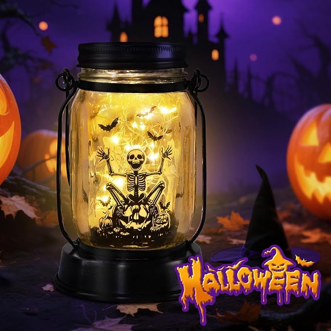 Halloween Decorations Gifts for Women/Men Halloween Skeletons Solar Lanterns Skeleton Decorations