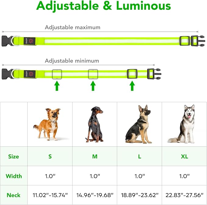 Vizpet LED Dog Collar, Light Up Dog Collar Adjustable USB Rechargeable Super Bright Safety Light