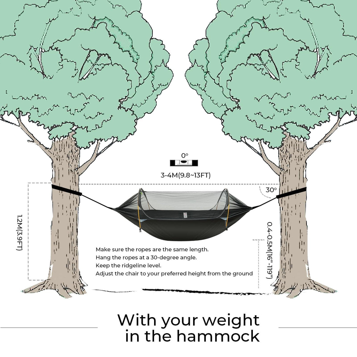 Rivenlo Camping Hammock Tent with Mosquito Net & RainFly, 3 in 1 Waterproof Portable Sleeping