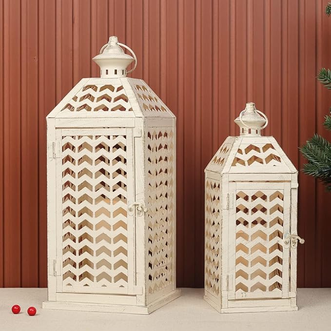DECORKEY LED Lantern Decorative Indoor & Outdoor, Set of 2 (18' & 13') Metal Candle Lanterns