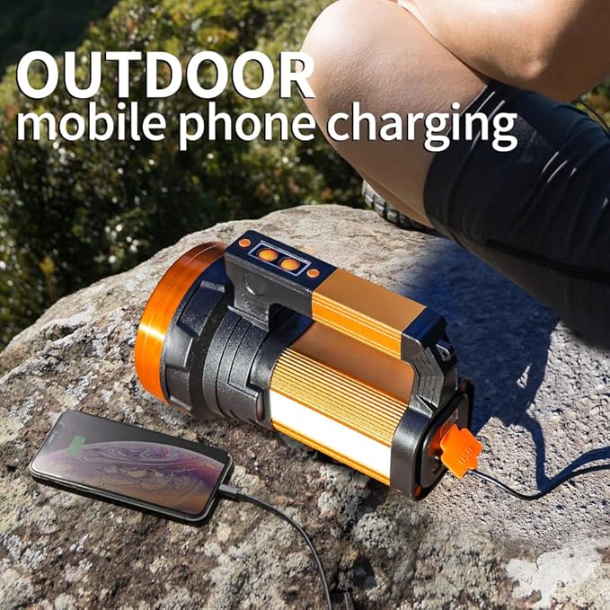Rechargeable 2000LM Spotlight Flashlight 13600mAh LED Spotlight IP67 Waterproof Handheld Flashlight